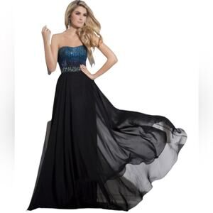 Tony Bowls Le Gala Beaded Blue/Black Sequins Iridescent Stones Formal Gown NWT